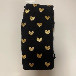 Black opaque girls tights with metallic gold hearts NWOT